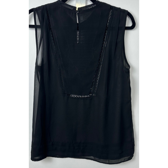 Womens M Hinge Black White Embroidered sleeveless Shirt Top w/ Lace Boho D52 - Picture 5 of 7